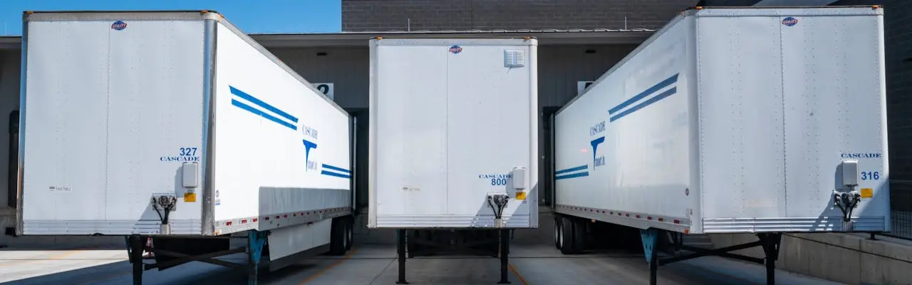 the back of three cargo trucks