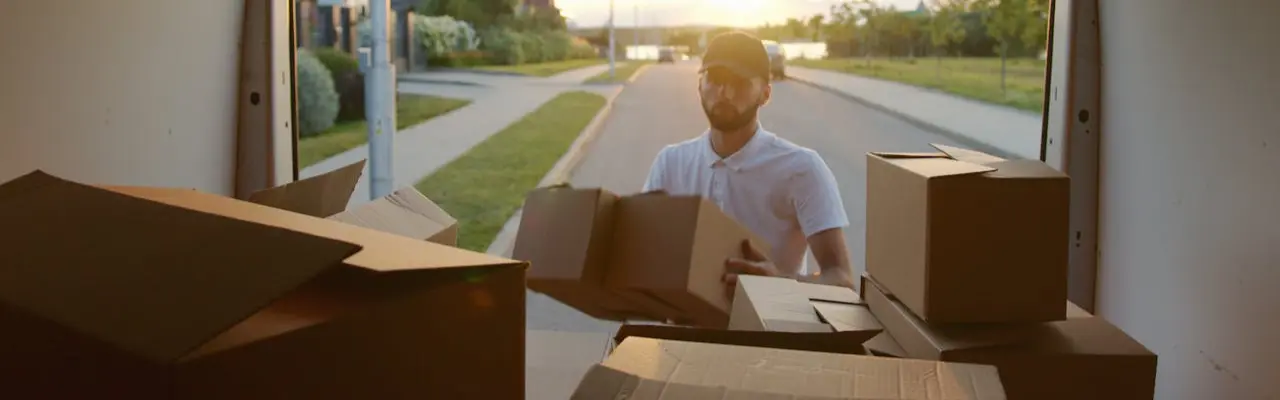 a man loading delivery crates onto the road freight