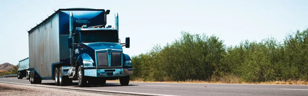 A truck moving along a highway