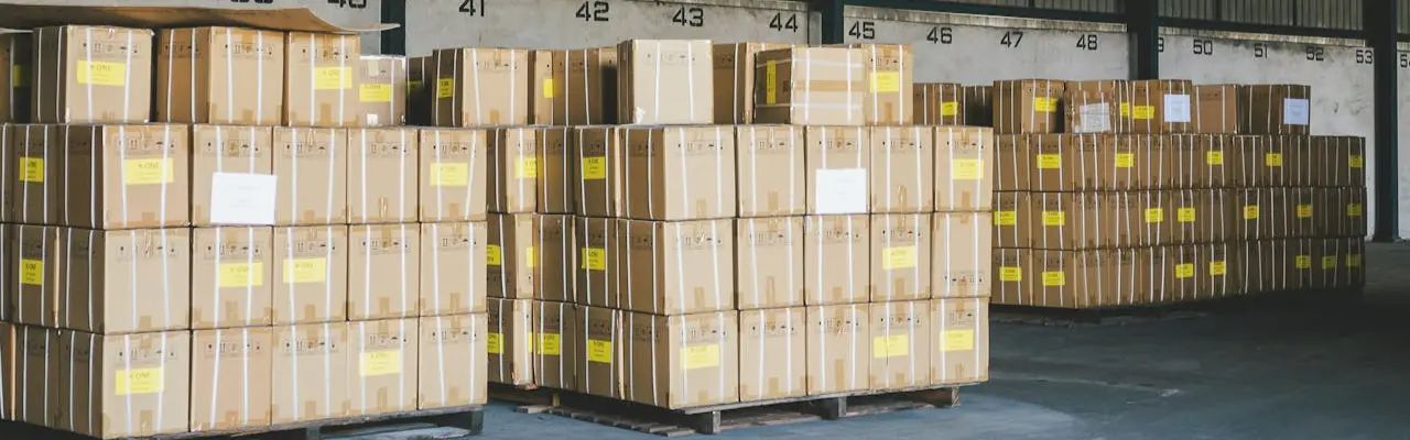 several boxes stacked in a warehouse