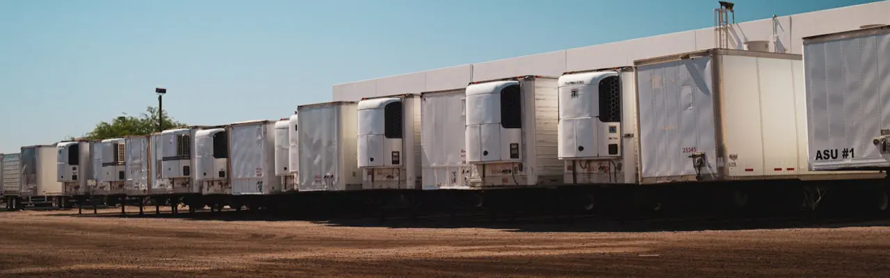several refrigerated trucks parked