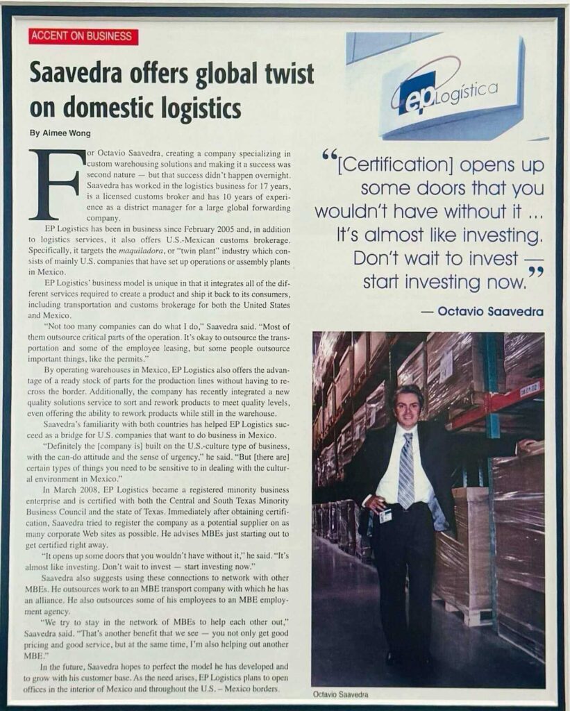 News EPL. Octavio Saavedra creating a company specializing in custom warehousing solutions