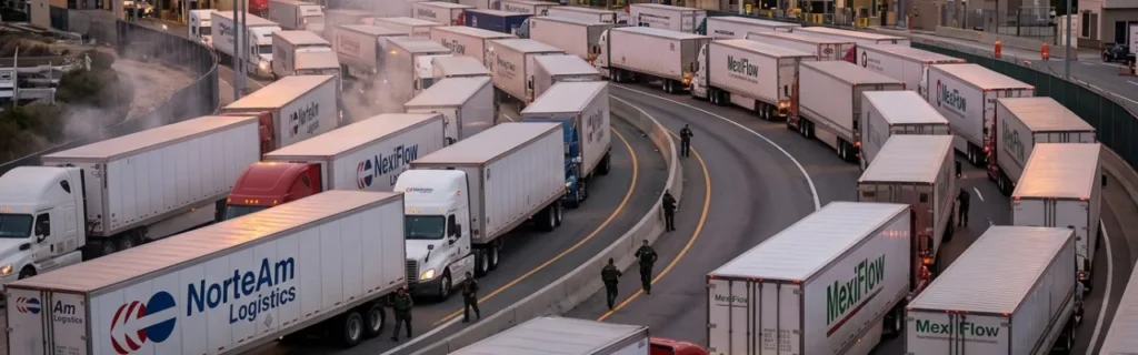 camiones en fila en una autopista