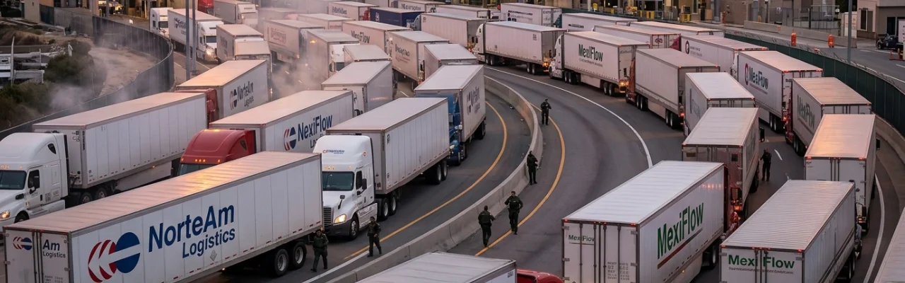 camiones en fila en una autopista